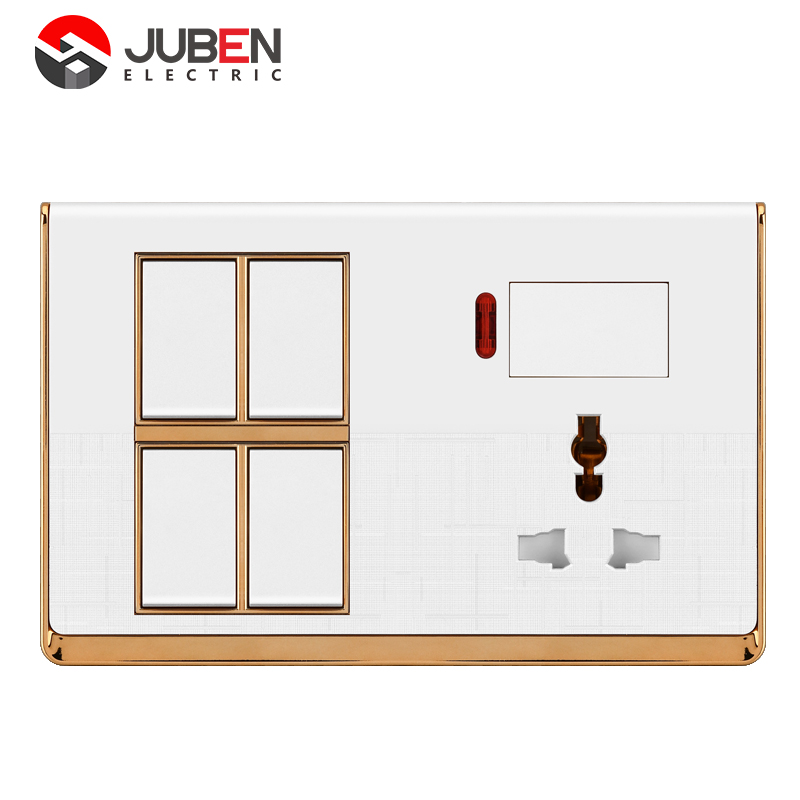 4 GANG SWITCH + MF SOCKET AND INDICATOR WITH DIMMER PROVISION