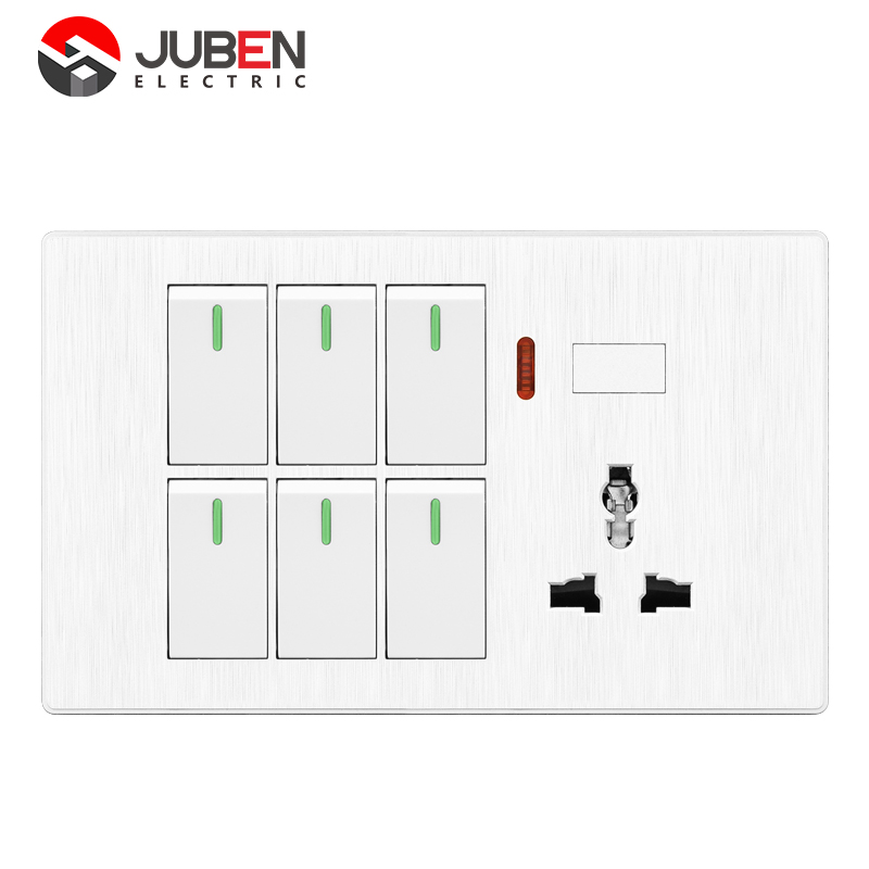 6 GANG SWITCH + MF SOCKET AND INDICATOR WITH DIMMER PROVISION