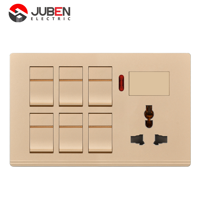 6 GANG SWITCH + MF SOCKET AND INDICATOR WITH DIMMER PROVISION