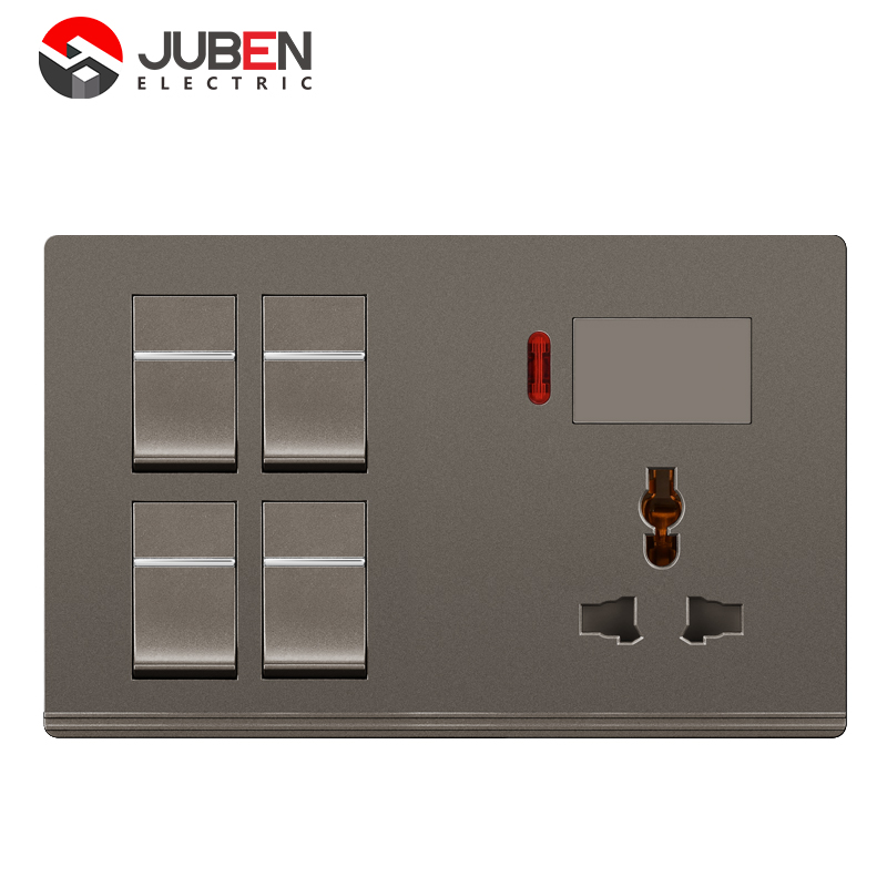 4 GANG SWITCH + MF SOCKET AND INDICATOR WITH DIMMER PROVISION