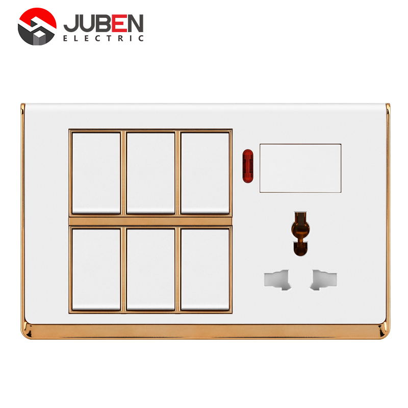 6 GANG SWITCH + MF SOCKET AND INDICATOR WITH DIMMER PROVISION