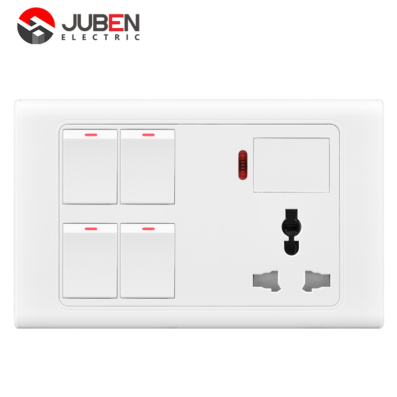 4 GANG SWITCH + MF SOCKET AND INDICATOR WITH DIMMER PROVISION