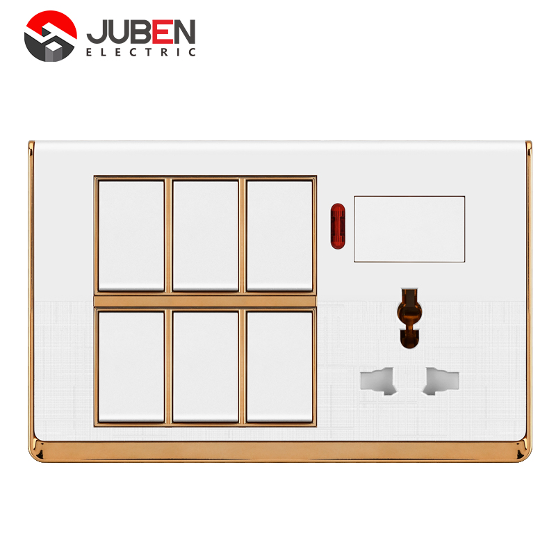 6 GANG SWITCH + MF SOCKET AND INDICATOR WITH DIMMER PROVISION