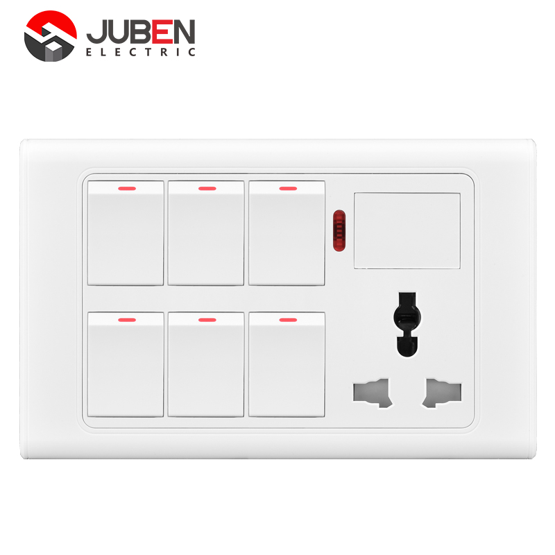 6 GANG SWITCH + MF SOCKET AND INDICATOR WITH DIMMER PROVISION