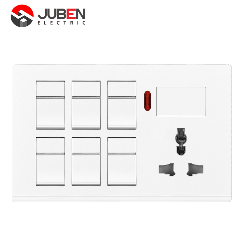 6 GANG SWITCH + MF SOCKET AND INDICATOR WITH DIMMER PROVISION