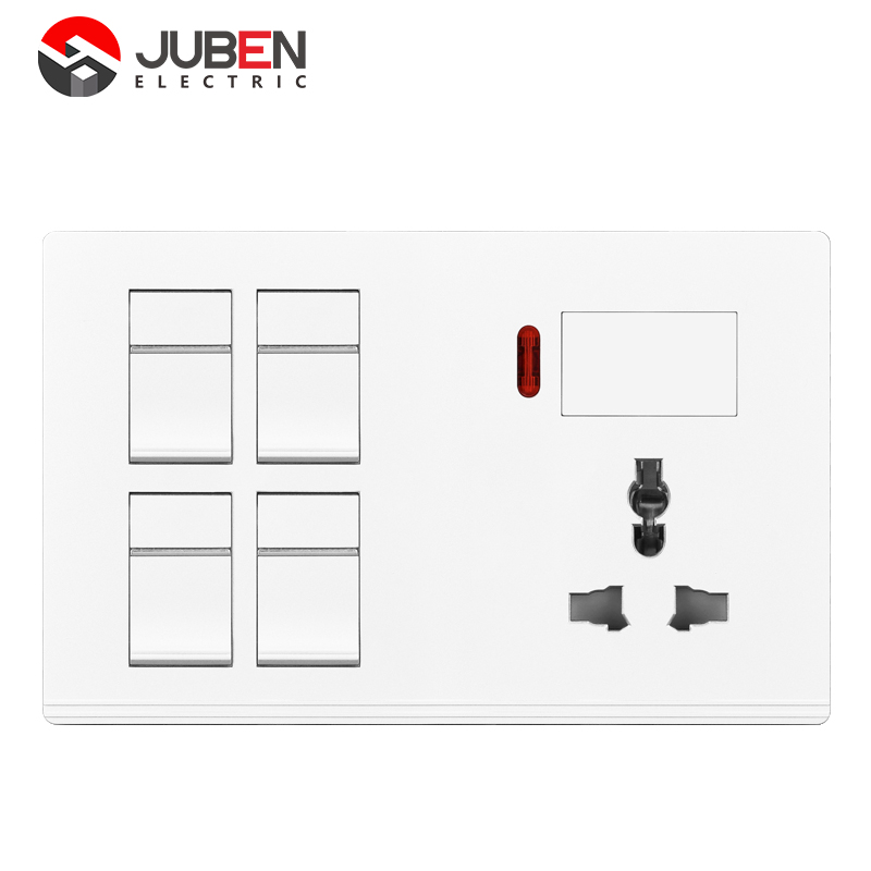 4 GANG SWITCH + MF SOCKET AND INDICATOR WITH DIMMER PROVISION