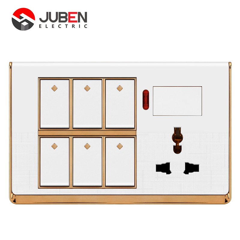 6 GANG SWITCH MF SOCKET AND INDICATOR WITH DIMMER PROVISION